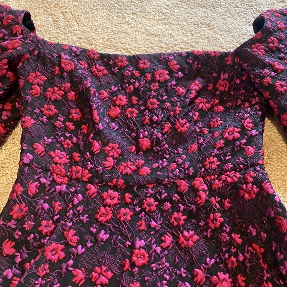 Jill Stuart Floral Off The Shoulder Dress Black Rasperberry Mauve 1055175 Size 0 - Picture 7 of 17